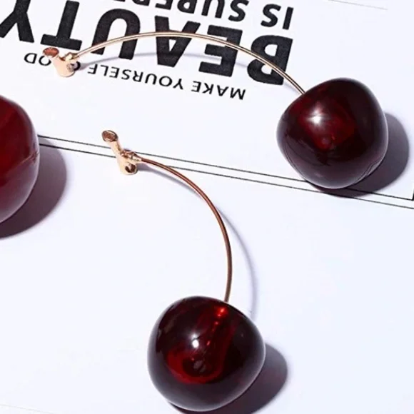 Dark Bing Cherry Drop Earrings - Picture 3 of 7